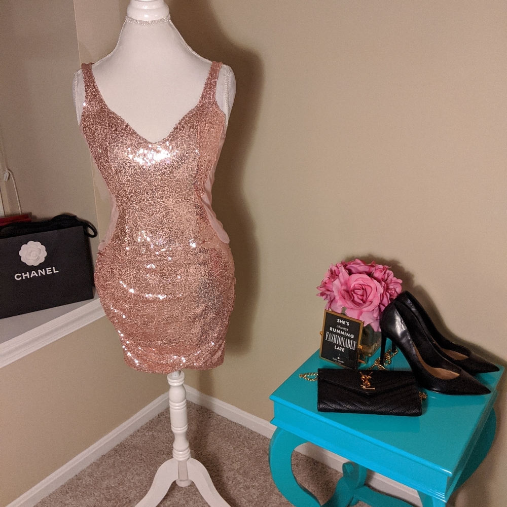 Sequin rose gold glam dress